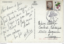 TURQUIE - CARTE De TURQUIE Vers La FRANCE Avec 2 Timbres Dont Atatürk Surchargé Et Cachet MERYEMANA SELCUK - TURKEY - Cartas & Documentos