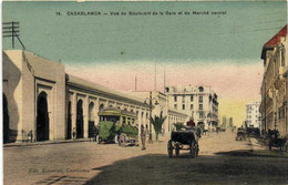 CASABLANCA Vue Du Boulevard De La Gare Et Du Marché Central Autobus Attelage Colorisée RV - Casablanca