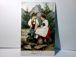 Trachten / Nostalgie.  S'is Nix Mehr Drin ! . Alte Ansichtskarte / Postkarte Farbig, Gel. 1904. Bub U. Mädel I - Unclassified