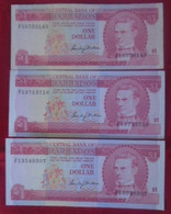 BARBADOS, P 29 , 1 Dollar  , ND 1973 , 2 X UNC 1 X VF , 3 Notes - Barbades