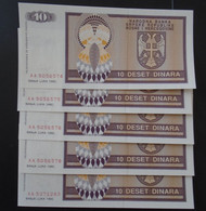 BOSNIA , P 133 + 135 , 10 + 100 Dinara , 1992 , UNC, 6 Notes - Bosnie-Herzegovine