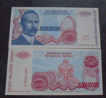 BOSNIA , P 159r , 10'000'000'000 Dinara , 1993 , UNC, 2 Replacement Notes - Bosnie-Herzegovine