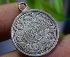 1926 1/4 Quarter Rupee KING GEORGE V INDIA BRITISH INDIA COMPANY SILVER HOOP PENDANT VINTAGE - Otros & Sin Clasificación