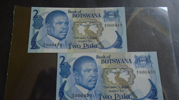 BOTSWANA , P 7a , 2 Pula , ND 1982,  UNC , 2 Consecutive LOW Numbers - Botswana