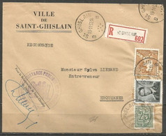 Belgique - Léopold III Poortman N°847 + Lion Héraldique N°852 Sur Recommandé De ST GHISLAIN Du 19-11-53 Vers ERQUENNES - 1936-1951 Poortman