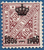 Württemberg Germany 1906 50 Pf Service Crown Overprint MH 2207.1132 - Wurttemberg