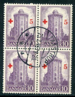 DENMARK 1944 Red Cross Surcharge Block Of 4 Used   Michel 281 - Oblitérés