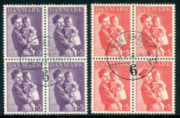 DENMARK 1941-43 Red Cross Blocks Of 4 Used   Michel 264, 279 - Usado