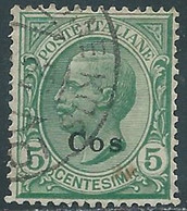 1912 EGEO COO USATO EFFIGIE 5 CENT - RF24-9 - Ägäis (Coo)