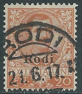 1916 EGEO RODI USATO FLOREALE 20 CENT - RF44-6 - Ägäis (Rodi)