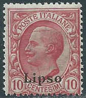 1912 EGEO LIPSO EFFIGIE 10 CENT MNH ** - RF40-9 - Egeo (Lipso)