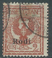 1912 EGEO RODI USATO AQUILA 2 CENT - RF44 - Aegean (Rodi)