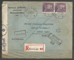 Belgique - Léopold III Poortman N°431 Recommandé Du 8-10-41 De BOUSSU Vers PARIS, Bandelette Censure, Multiples Cachets - 1936-1951 Poortman