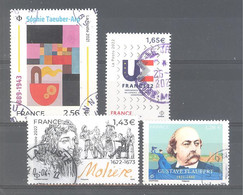 France Oblitérés : N°5492 (Taueber-Arp) - 5542 (Flaubert) - 5545 (UE) & 5546 (Molière) ( Cachet Rond) - Usati
