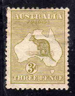 AUSTRALIA 1913 KANGAROO MAP CANGURO CARTINA GEOGRAFICA 3p MH - Mint Stamps