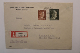 1943 Aussig Komotau Sudetengau Ústí Nad Labem Chomutov Cover Dt Reich Einschreiben Registered Wk2 Sudety - Région Des Sudètes
