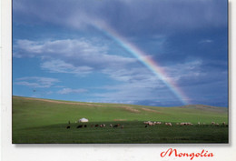 MONGOLIE MONGOLIA ARC EN CIEL SUR YOURTE ET TROUPEAU CPM NEUVE - Mongolia