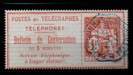 Timbres Téléphone Et Télégraphe , N° 10  1f Rouge Sur Azuré Oblitéré - Telegraaf-en Telefoonzegels