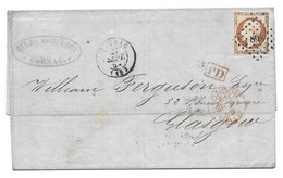 1859 COGNAC GLASGOW NAPOLEON 40C VARIETE ORANGE - LAS - 1853-1860 Napoléon III