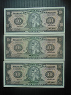 ECUADOR,  P 114b , 10 Sucres , 1980 , Almost UNC Presque Neuf , 3 Consecutive Notes , 50% Discount - Ecuador