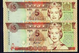 FIJI ,  P 101a , 5 Dollars , ND 1998, UNC , 2 Consecutive Notes - Fiji