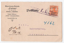 Postkarte, Gronau I.Westfalen, "Maschinen-Fabrik", Gel. 1916, Nach Pyrmont - Cartas