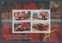 SPM Transports Les Véhicules Des Pompiers Bloc N°F1078 Saint Pierre Et Miquelon Timbres Neufs 1078 1079 1080 1081 - Blocks & Kleinbögen