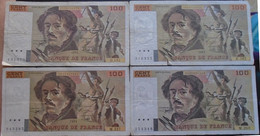 FRANCE , P 154e, 154f, 154g, 154h , 100 Francs , 1990 1991 1993 1994, Used , 4 Notes - 100 F 1978-1995 ''Delacroix''