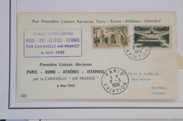 AZ5  FRANCE   BELLE LETTRE  AVIATION 1959 1ER VOL PARIS ISTAMBUL  AIR FRANCE  + AFFRANCH. PLAISANT - 1927-1959 Brieven & Documenten
