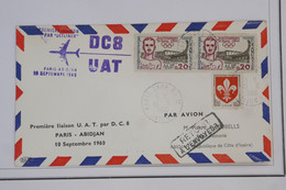 AZ5  FRANCE   BELLE LETTRE  AVIATION 1960 1ER VOL PARIS IABIDJAN  COTE D IVOIRE +  + AFFRANCH. PLAISANT - 1927-1959 Covers & Documents