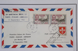 AZ5  FRANCE   BELLE LETTRE  AVIATION 1960 1ER VOL PARIS ABIDJAN  COTE D IVOIRE +BOEING 707   + AFFRANCH. PLAISANT - 1927-1959 Brieven & Documenten