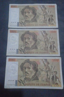 FRANCE , P 154g, 100 Francs , 1993, 3x Used , SPELLING MISTAKE, Sans Accent - 100 F 1978-1995 ''Delacroix''