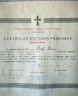 Certificat D'études Primaires 2ème Degré,enseignement Libre Catholique, Diocèse De LYON, NEFF Henri, 21/06/1941, 46*32cm - Diploma's En Schoolrapporten