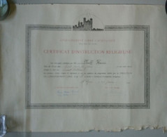 Certificat D'Instruction Religieuse, Ecole Du Saint Nom De Jésus, LYON, NEFF Henri, 19/06/1941, 46*32cm - Diploma's En Schoolrapporten