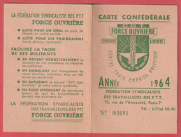 Carte Syndicat CGT Force Ouvrière Des PTT - Postes 1964  . Meurthe Et Moselle - Mitgliedskarten