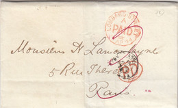 LAS. 1874. LONDON LOMBARD'S POUR PARIS. PD. ENTREE. ANGL. AMB.CALAIS A. TAXE 3 PLUME ROUGE. PARIS ROUTE1 . 12 - Marques D'entrées