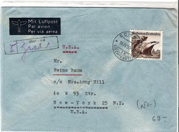 Liechtenstein 1950: Flug-Brief "Dachs" Zu 234 Mi 287 Yv 249 Mit Stempel SCHAAN 14.IV 50 Nach USA (Zumstein CHF 150.00) - Aéreo