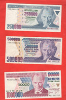 Turchia 250000 500000 1000000 Lire 1995 E1998 Turkey Türk Lirası 250.000 500.000 1000.000 Lira - Turquie