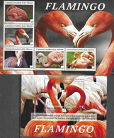 CANOUAN, GRENADINES OF ST. VINCENT,  2021, MNH, BIRDS, FLAMINGOS, SHEETLET+S/SHEET - Flamingos