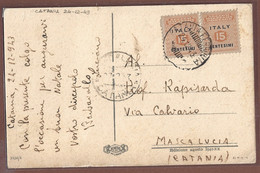 AMGOT - CATANIA * 24/12/43 Su Coppia 15c.  - CARTOLINA PER MASCA LUCIA - Occup. Anglo-americana: Sicilia