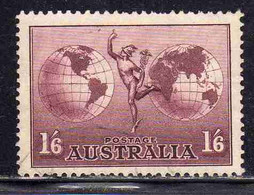AUSTRALIA 1937 AIR POST MAIL AIRMAIL MERCURY AND HEMISPHERES 1sh 6p USED USATO OBLITERE' - Used Stamps