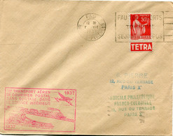 FRANCE LETTRE PAR AVION AFFRANCHIE AVEC UN TYPE PAIX PUBLICITE " TETRA " DEPART PAU 7 VII 1937 BASSES-PYRENEES POUR LA.. - Briefe U. Dokumente