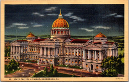 Pennsylvania Harrisburg State Capitol Building At Night Curteich - Harrisburg