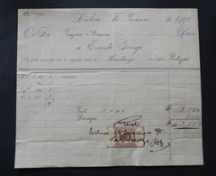 Portugal Facture 1895 Timbre Fiscal Déchargement Bateau à Vapeur Portugal Invoice Unloading Steamboat Revenue Stamp - Brieven En Documenten