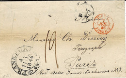 1846- Lettre D'HAMBURG  En Port Du Taxe  12 D Pour  Paris Entrée 2 TOUR -T 2  FORBACH Rouge - Marques D'entrées