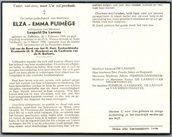 Bidprentje Zaffelare - Puimège Elza Emma (1909-1954) - Imágenes Religiosas