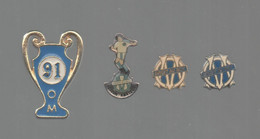 PINS PIN'S FOOT FOOTBALL 1787 OM OLYMPIQUE MARSEILLE  COUPE SECTION AMATEUR LOGO EGF ARGENTE ET DORE   LOT 4 PINS - Football