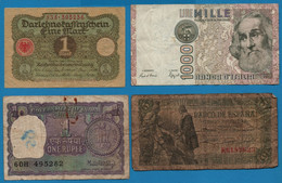 LOT BILLETS 4 BANKNOTES: INDIA - ESPANA - ITALIA - GERMANY - Kiloware - Banknoten