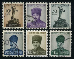 Turkey 1947 Mi 1190-1195 25th Anniversary Of The Battle Of Dumlupinar | Ismet Inönü, Atatürk (General), Victory Monument - Used Stamps