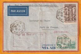 1935 - Enveloppe Par Hydravion "Lieutenant De Vaisseau Paris" De PARIS Vers Fort De France, Martinique - Tricentenaire - 1927-1959 Covers & Documents